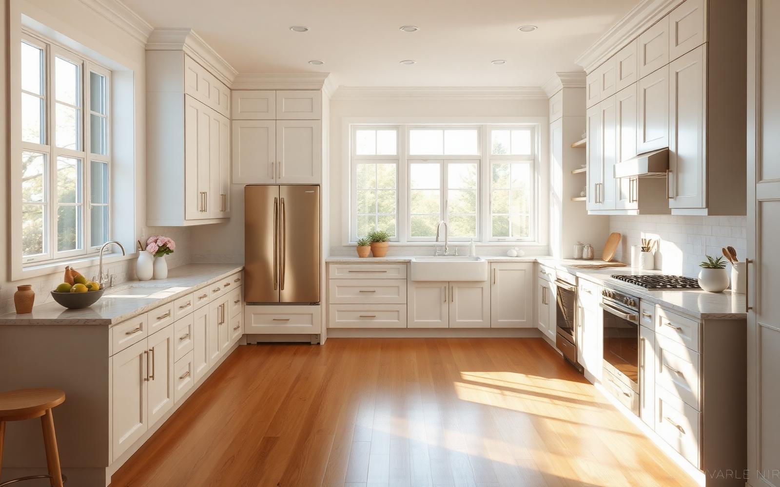 A bright, freshly cleaned family kitchen